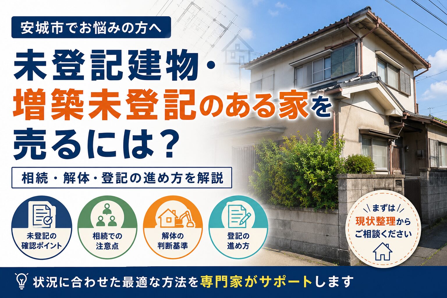 安城市で未登記建物・増築未登記のある家を売るには？相続・解体・登記の進め方
