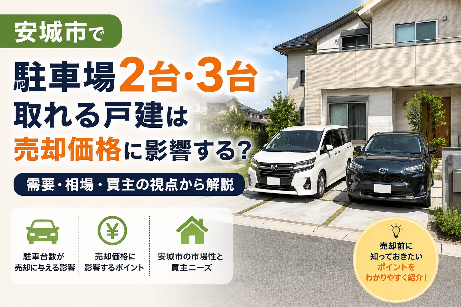 安城市で駐車場2台・3台の戸建は売却価格に影響する？査定の見方を解説