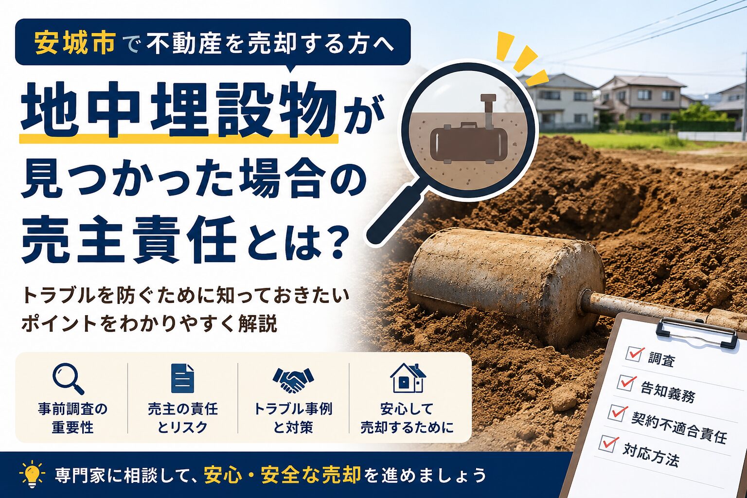 安城市で地中埋設物が見つかった場合の売主責任｜契約不適合と対策