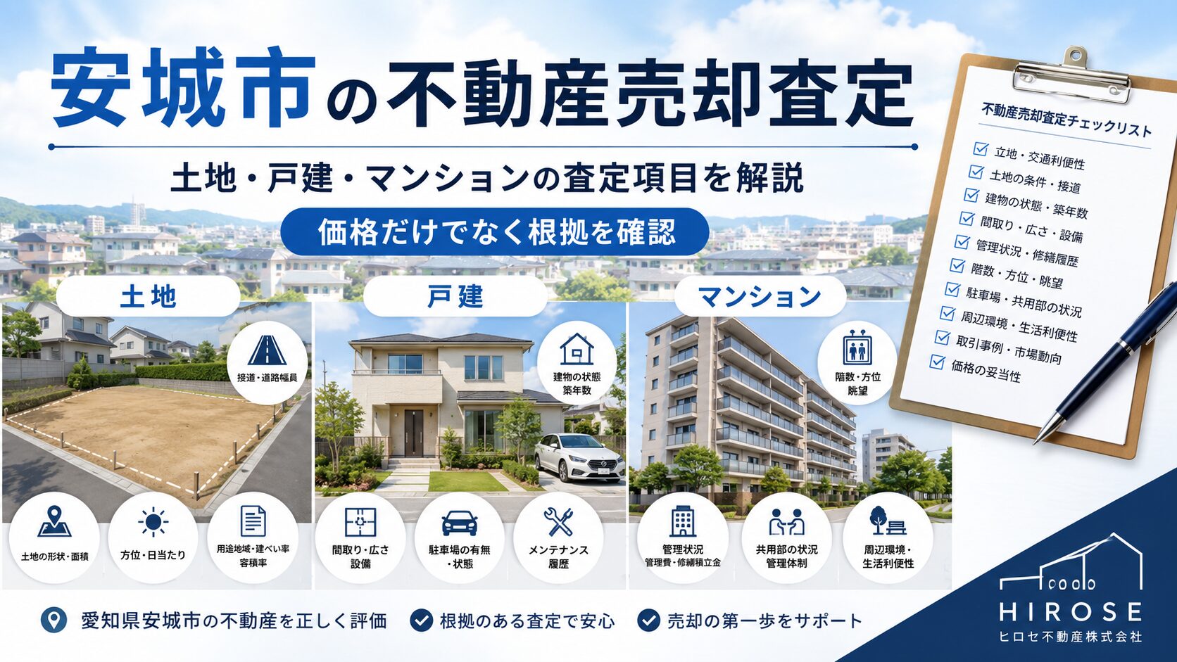安城市の不動産売却査定は何を見る？土地・戸建・マンション別に解説