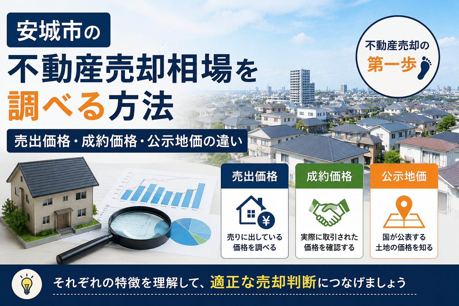安城市の不動産売却相場を調べる方法｜売出価格・成約価格・公示地価の違い