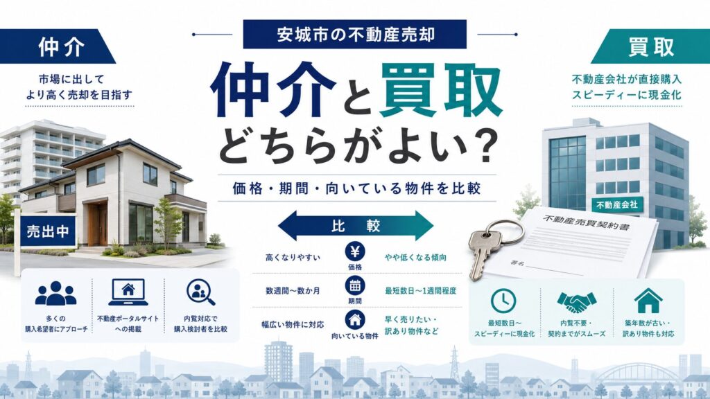 安城市の不動産売却は仲介と買取のどちらがよい？価格・期間・向く物件を比較