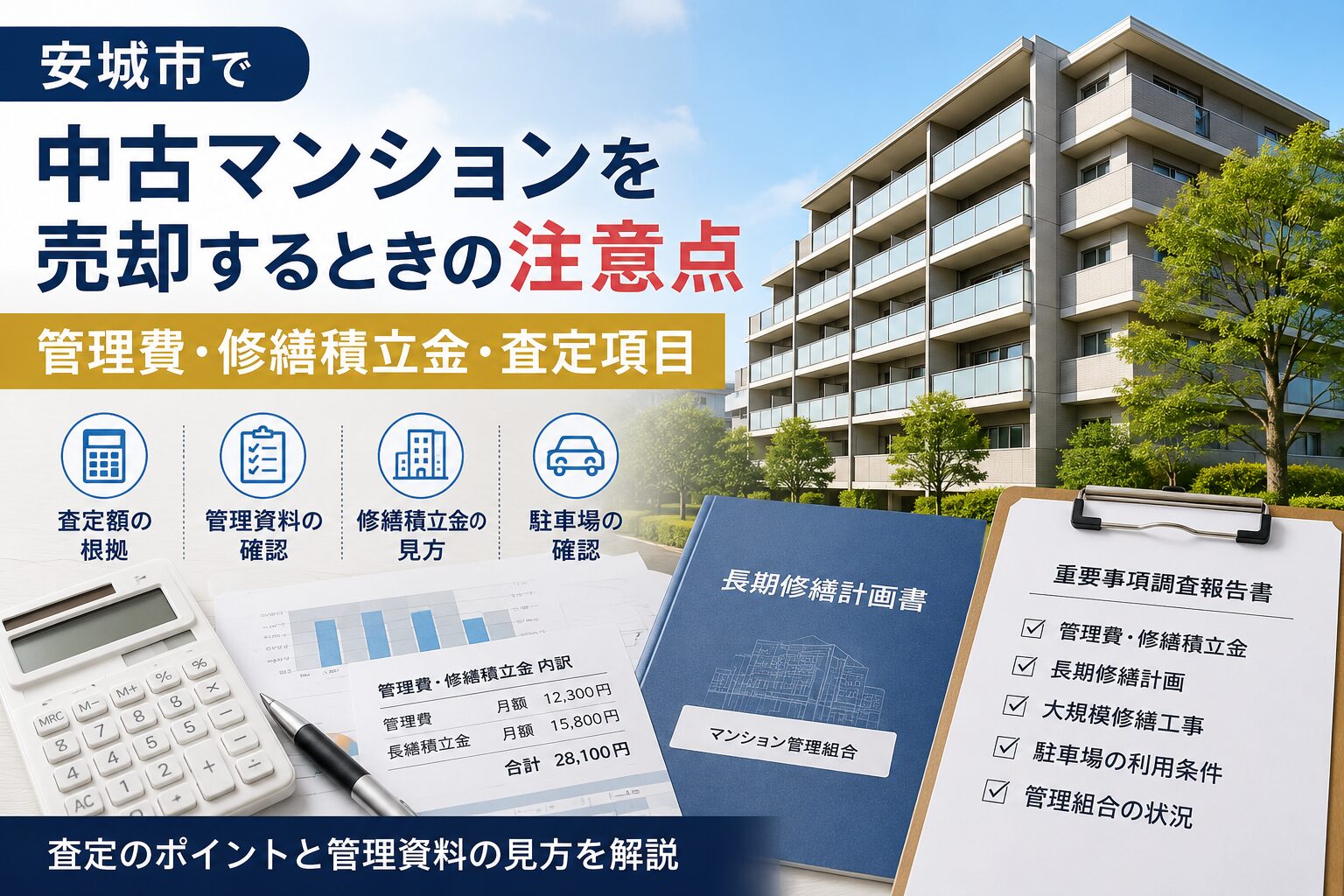 安城市で中古マンションを売却するときの注意点｜管理費・修繕積立金・査定項目