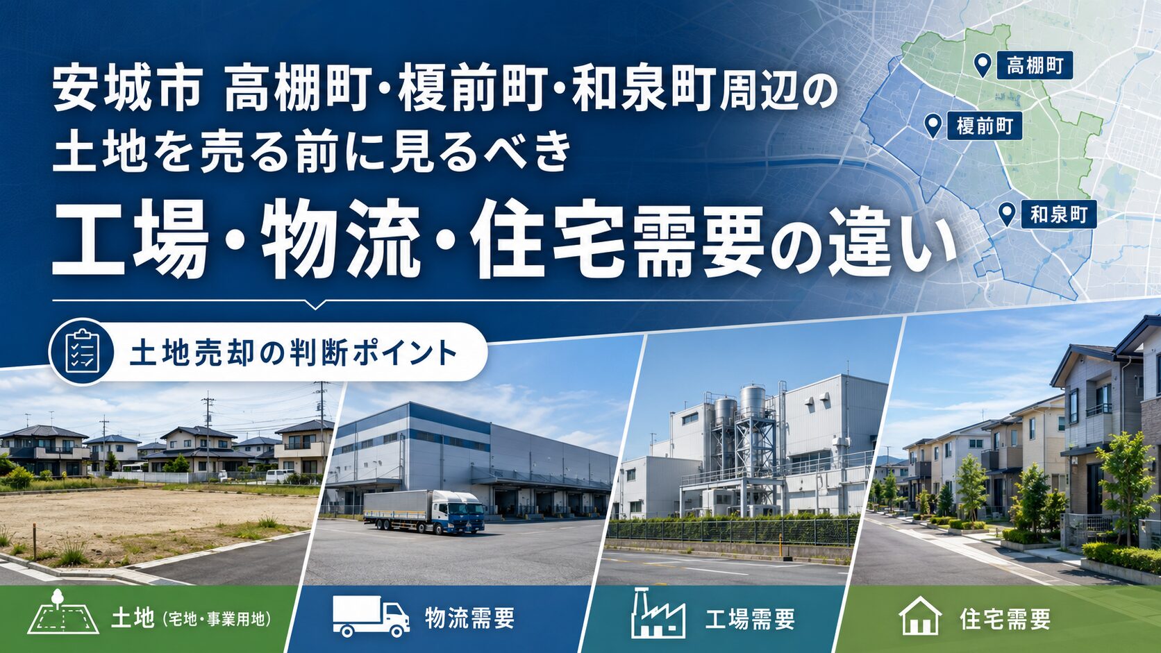 安城市 高棚町・榎前町・和泉町周辺の土地を売る前に見るべき工場・物流・住宅需要の違い