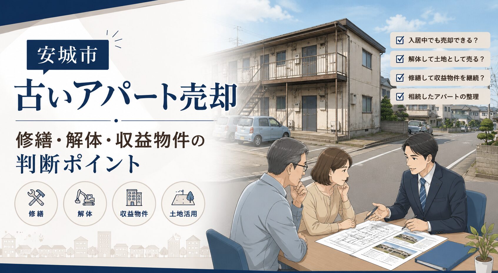 安城市で古いアパートを売却する前に考えたいこと｜修繕・解体・収益物件の判断ポイント